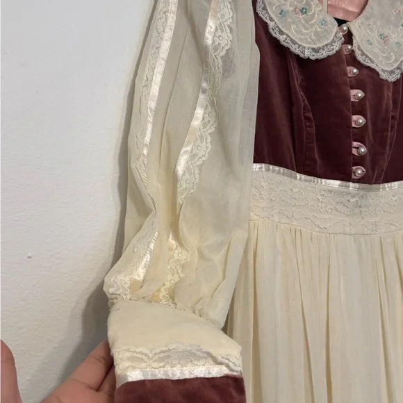 Gunne Sax Vintage Maxi Dress Lace Prairie Cottage Core - Picture 5 of 13